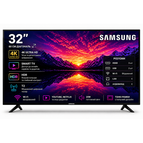 Samsung 32&rdquo; Smart TV 4K UHD Wi-Fi T2 HDR - телевізор 32 дюйми Самсунг 3200182 фото