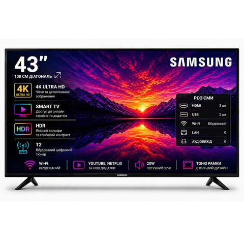 Телевізор Samsung 43&rdquo; Smart TV 4K UHD Wi-Fi T2 HDR 43001107 фото