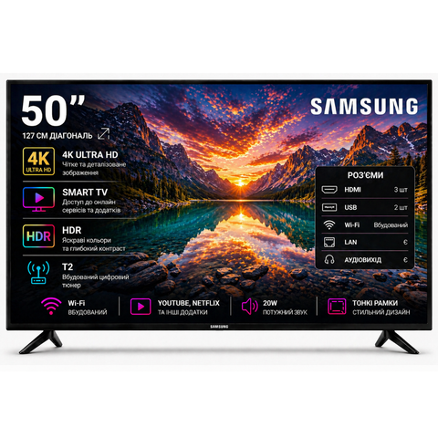 Телевізор Samsung 50&rdquo; Smart TV 4K UHD Wi-Fi HDR T2 5000120 фото