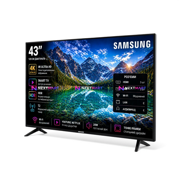 Samsung 43&rdquo; (109 см) Smart TV 4K UHD Wi-Fi T2 - телевизор Самсунг 43 дюйма 43002107 фото